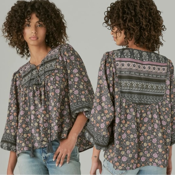 Lucky Brand Tops - Lucky Brand Bohemian Hippie Retro 70s Lace Up Peasant Blouse Size Large